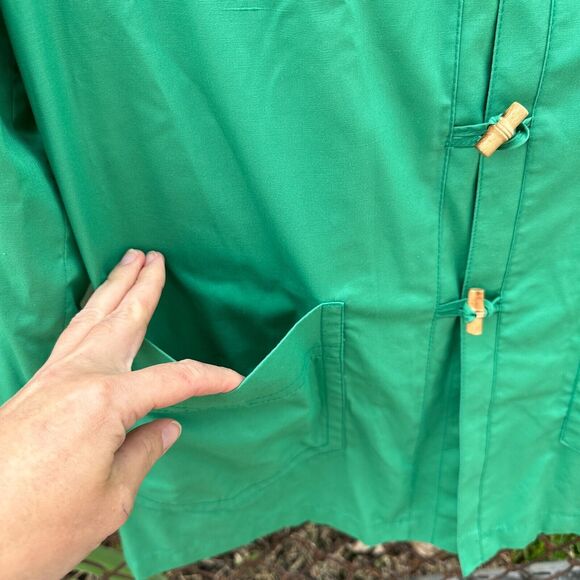 Vtg 70s Fleet Street Jacket 12/14 Kelly Green Rain Shine Trench Coat Mod Toggle - Picture 6 of 13